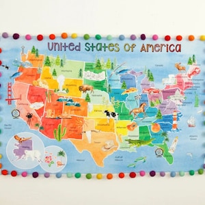 Regenbogen USA Karte, Regenbogen Karte, USA Karte, Schulwandbild, Schulwandkunst, Schulklasse, Schulklasse, Schulwandkunst