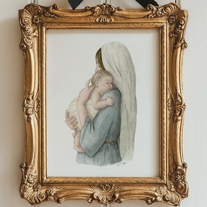 Mary And Christ Art Print, Jesus Painting, Christmas Painting, Stocking Stuffer, Neighbor Gift, Christmas Card, Religious Christmas Gift