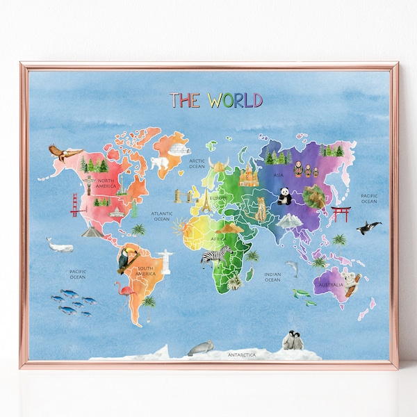 Rainbow Interactive World Map, Watercolor Map, World Map Painting, Classroom Decor, Homeschool Classroom, School Classroom