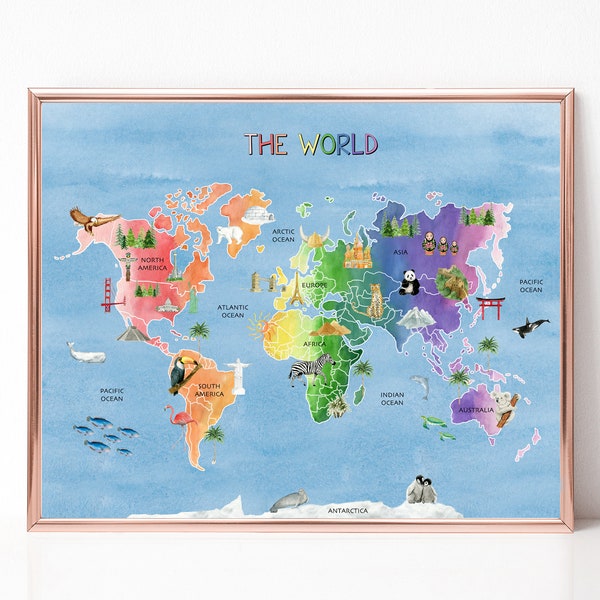 Rainbow Interactive World Map, Watercolor Map, World Map Painting, Classroom Decor, Homeschool Classroom, School Classroom