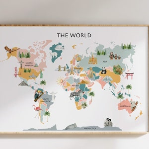 Weltkarte digitaler Download, Pastell Weltkarte, Weltkarte Malerei, Klassenzimmer Dekor, Homeschool Klassenzimmer, Schule Klassenzimmer, Kinderzimmer Wandkunst