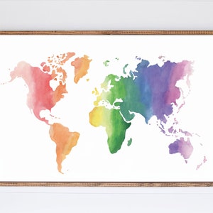 Regenbogen Weltkarte, Aquarell Karte, Weltkarte Malerei, Klassenzimmer Dekor, Homeschool Klassenzimmer, Schul klassenzimmer