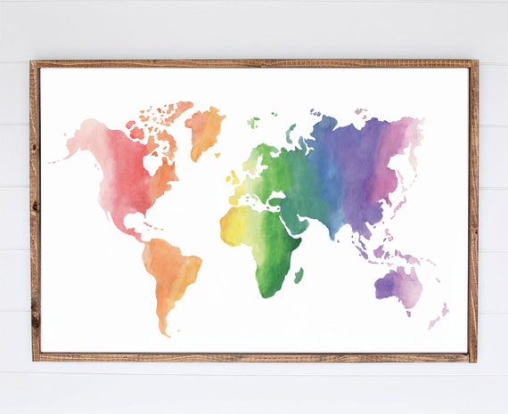 Rainbow Watercolor World Map wall mural