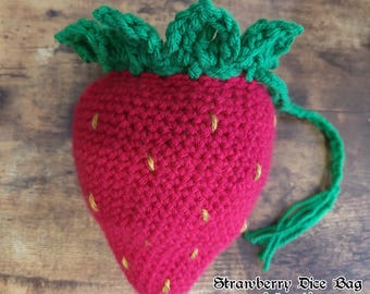 Padrão de crochê para saquinho de dados de morango 2 em 1/saquinho com cordão