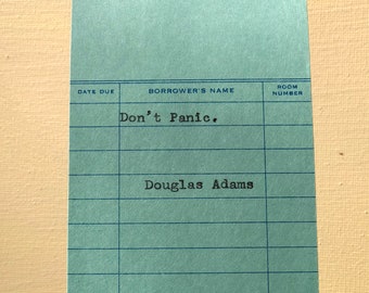 Douglas Adams Typewriter Quote on Vintage Due Date Card