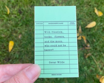 Oscar Wilde Library Card " Who could not be happy? " Typewriter Quote Vinyl Sticker