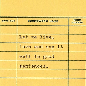 Sylvia Plath Typewriter Quote on Library Due Date Card