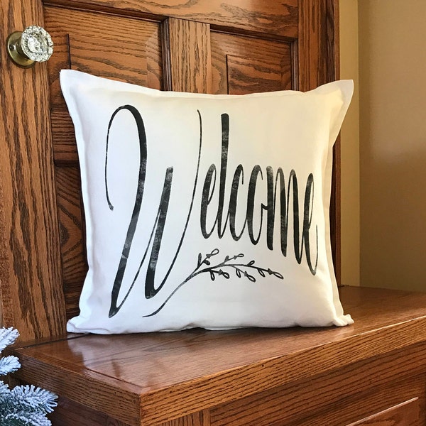 Welcome Pillow Cover-Couch Pillow Cover-Bed Pillow Cover-Farmhouse Style Pillow-Throw Pillow Cover-Vintage Pillow Cover-Housewarming Gift