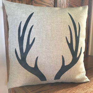 Antlers-Antlers on Pillow Cover-Man Cave Decor-Deer Antlers Decor-Rustic Decor-Decor for Men-Cabin Decor-Hunting Decor-Couch Pillow Cover