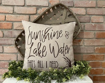 Lake Pillow Cover-Lake Water-Sunshine-Summer Decor-Lake House-Lake Cottage-Farmhouse Pillow Cover-Pillows With Sayings-Couch Pillows-Cabin