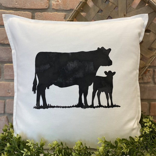 Cow and Calf Pillow Cover-Cow Pillow Cover-Cow Pillows-Cow Decor-Fam Decor-Personalized Farm or Ranch Pillow-Farm Pillows-Ranch Decor-Cows
