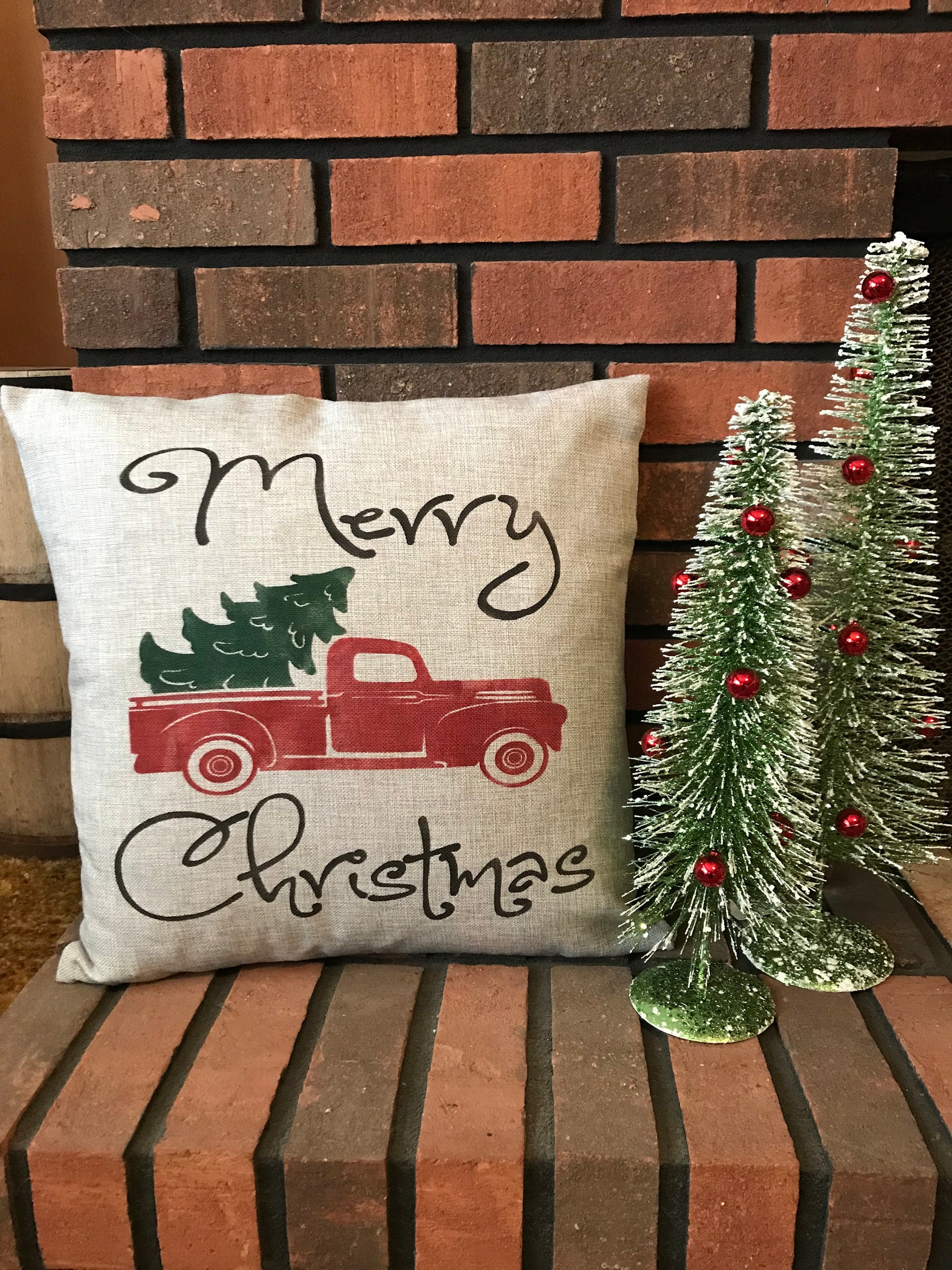 Red Truck Christmas Pillow Covervintage Christmas Truckred Etsy