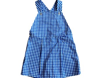 blue plaid overall dress