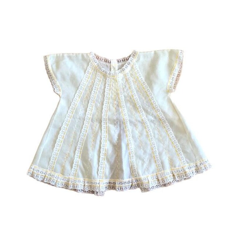 1960/'s pale yellow lace trimmed swing top size 3  6 months