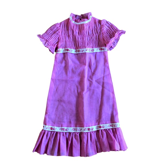 1960's pink smocked maxi dress floral embroidery r