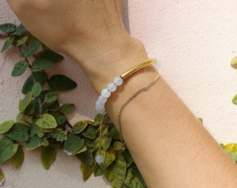 White Jade Halo Bracelet | Bohemian Gemstone Jewelry | Divine Feminine Gift | Goddess Bracelet | Summer Layering Birthday Present