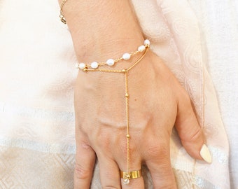 Pear of Desert bracelet, Rosary Fresh Water Pearl Chain, Delicate Feminine Timeless bracelet, Gift for Her Woman, Ocean Beach Inspired