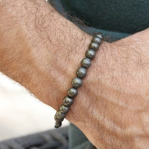 Pyrite Bracelet for Men: Natural Stone Protection, Adjustable
