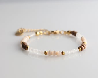 Pulsera Mirage, pulsera apilable de cuentas pequeñas, regalo femenino para mujer, joyería de uso diario para ella, cuentas de vidrio de madera y piedras preciosas de jade