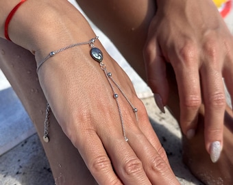 Pearl Coin Hand Chain Bracelet | Gold Silver Goddess Hand Jewelry | Divine Feminine Gift | Elegant Anniversary Present | Stainless Steel