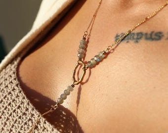 Celeste Labradorite Body Chain Gold Dainty Flat Disc Hypoallergenic Chain Perfect Gift for Her Woman Divine Feminine Goddess Vibes