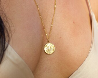 Mystic Eye Necklace | Hammered Coin Evil Eye Protection | Divine Feminine Gift | Goddess Necklace | Dainty Gold Birthday Present