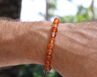 Pulsera de cuentas de cornalina para hombre, joyería de piedras preciosas de alta calidad, regalo de aniversario para su esposo, cristal de pasión y creatividad, chakra sacro.