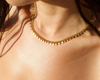 Orient Gold Disc Chain Necklace | Feminine Everyday Jewelry | Divine Feminine Gift | Goddess Necklace | Waterproof Birthday Present