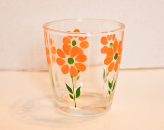 Vintage Juice Glass Orange Flowers Cocktail Glass Orange Green Kitchen Decor Retro Glassware