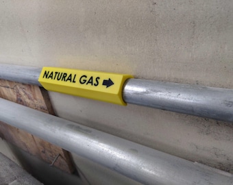 Natural Gas Yellow Pipe Label | Clip On | Durable Sign | Outdoor | Marker | .75" pipe Label
