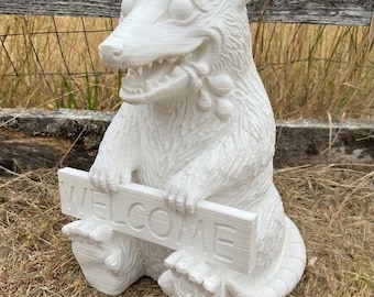 Funny Opossum Welcome Statue | Unhinged Lawn & Porch Decor | 3D Printed Quirky Housewarming Gift | White Possums Outdoor Garden Sculpture