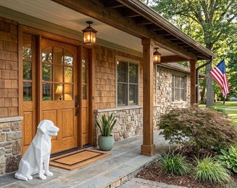 2ft Modern Low Poly Dog Statue | 3D Printed Geometric Retriever Guard Dog Sculpture | Minimalist Contemporary Outdoor & Indoor Home Decor