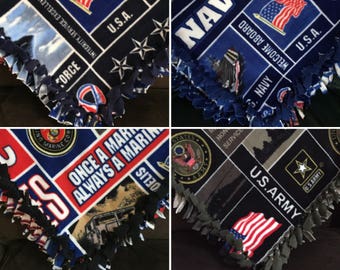 Large US Army, Navy, USMC Marines, & USAF Air Force Handmade Fleece Tie Blanket | 55x65 | Airforce | United States Army | Military