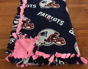 PATRIOTS NFL Baby Blanket | Patriots Pink Fleece Tie Blanket | Patriots Pet Blanket |Patriots Dog Blanket | Patriots Girl Blanket