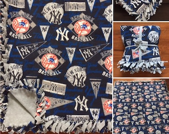 LARGE NY YANKEES Handmade Fleece Tie Mlb Blanket | 55x65 | New York Yankees Baseball Fan | Yankees Home Decor