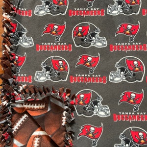 LARGE Tampa Bay BUCCANEERS Handmade Fleece Tie NFL Blanket | 55x65 | Buccaneers Football Fan Gift | Bucs Present