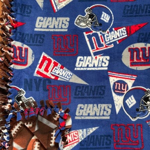 LARGE NY Giants NFL Handmade Fleece Tie Blanket | 55x65 | New York Giants Football Blanket | Ny Giants Blanket Football Fan