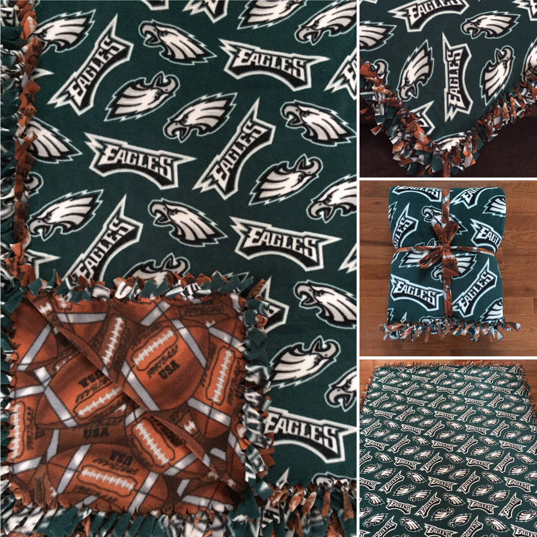 LARGE Philadelphia EAGLES NFL Fleece Tie Blanket 55x65  Etsy