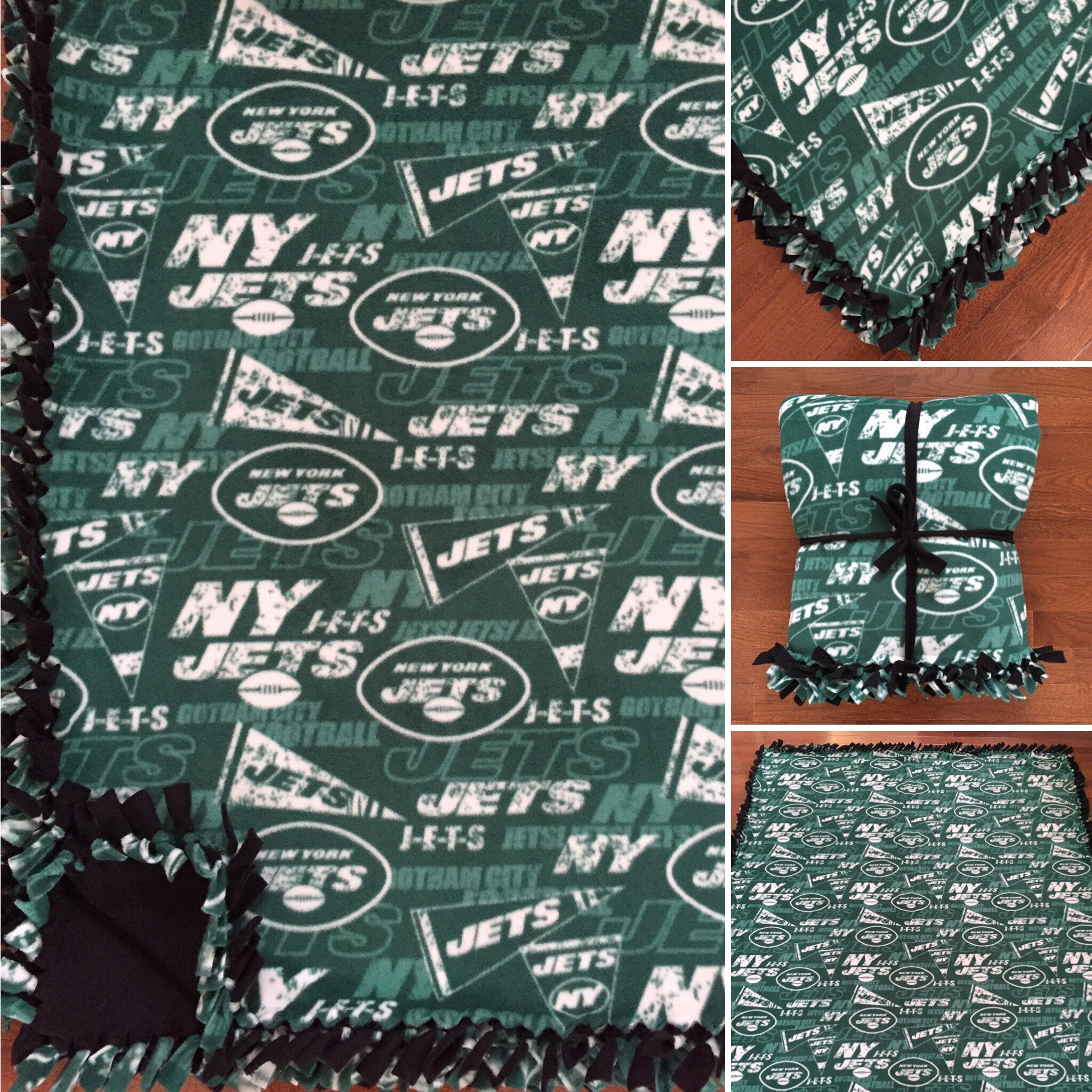 LARGE NY Jets NFL Handmade Fleece Tie Blanket 55x65 New Etsy