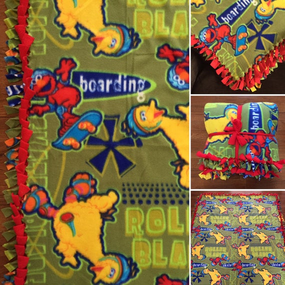 Elmo Twin Full Sesame Street Big Bird Rare Handmade Fleece Tie Blanket 55x84 Elmo Nursery Elmo Bedding Elmo Bedroom Elmo Gift