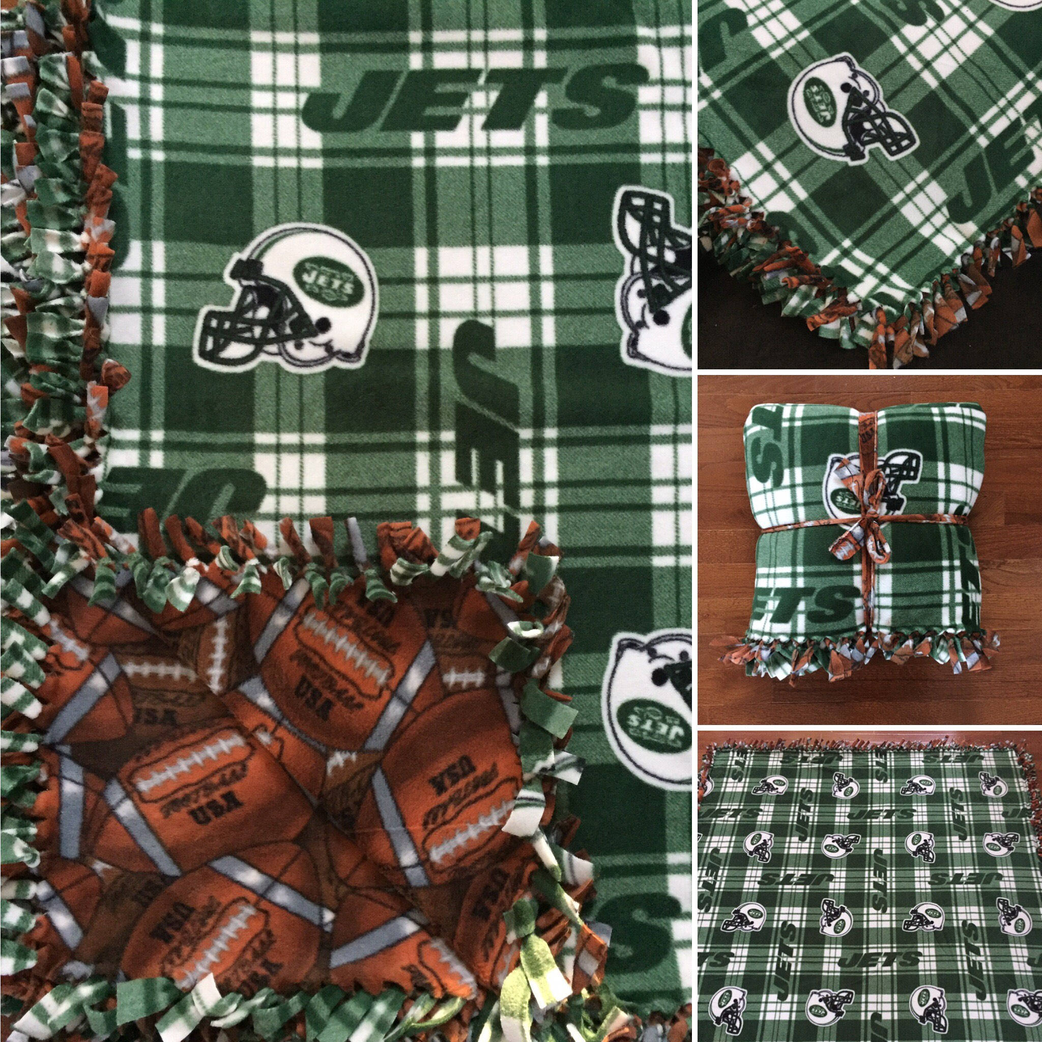 LARGE NY Jets NFL Handmade Fleece Tie Blanket 55x65 New Etsy