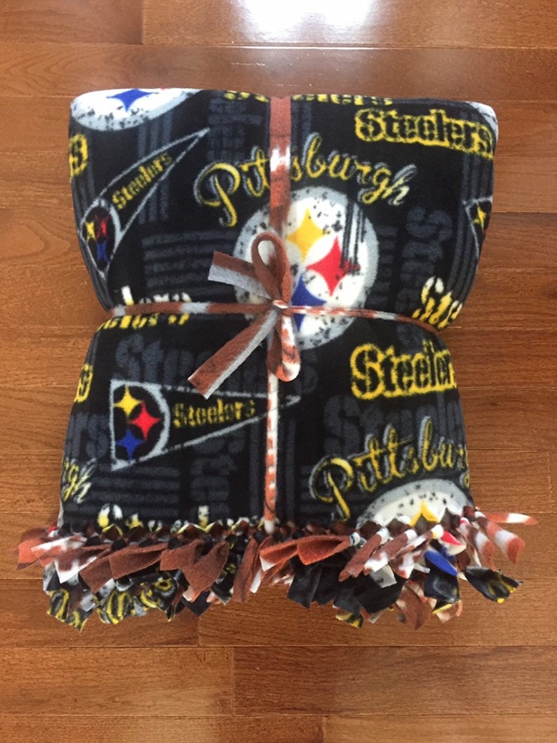 LARGE Pittsburgh STEELERS Handmade Fleece Tie Blanket NFL