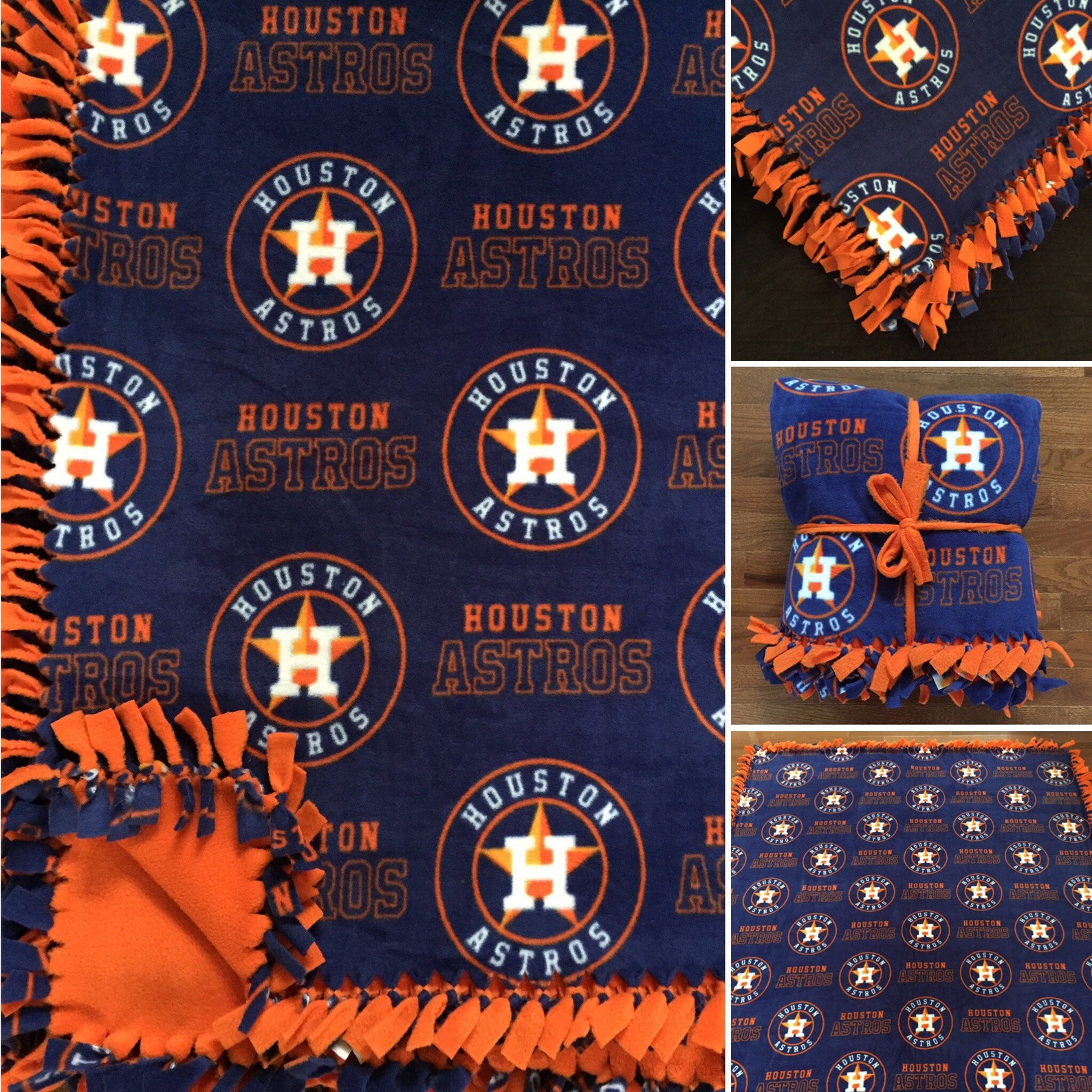 LARGE HOUSTON Astros Handmade Fleece Tie Mlb Blanket 55x65 Etsy