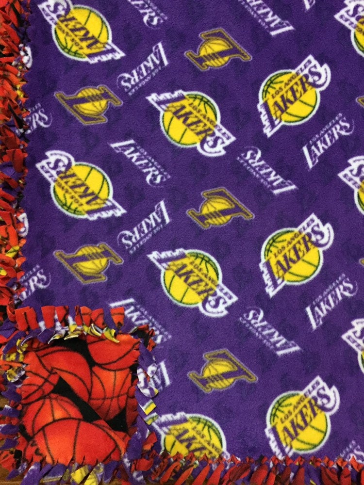 LARGE LAKERS NBA Handmade Fleece Tie Blanket 55x65 La Lakers