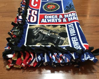 USMC Baby Blanket | United States Marine Core Fleece Tie Blanket | USMC Pet Blanket | USMC Dog Blanket | Us Marine Core Lap Blanket