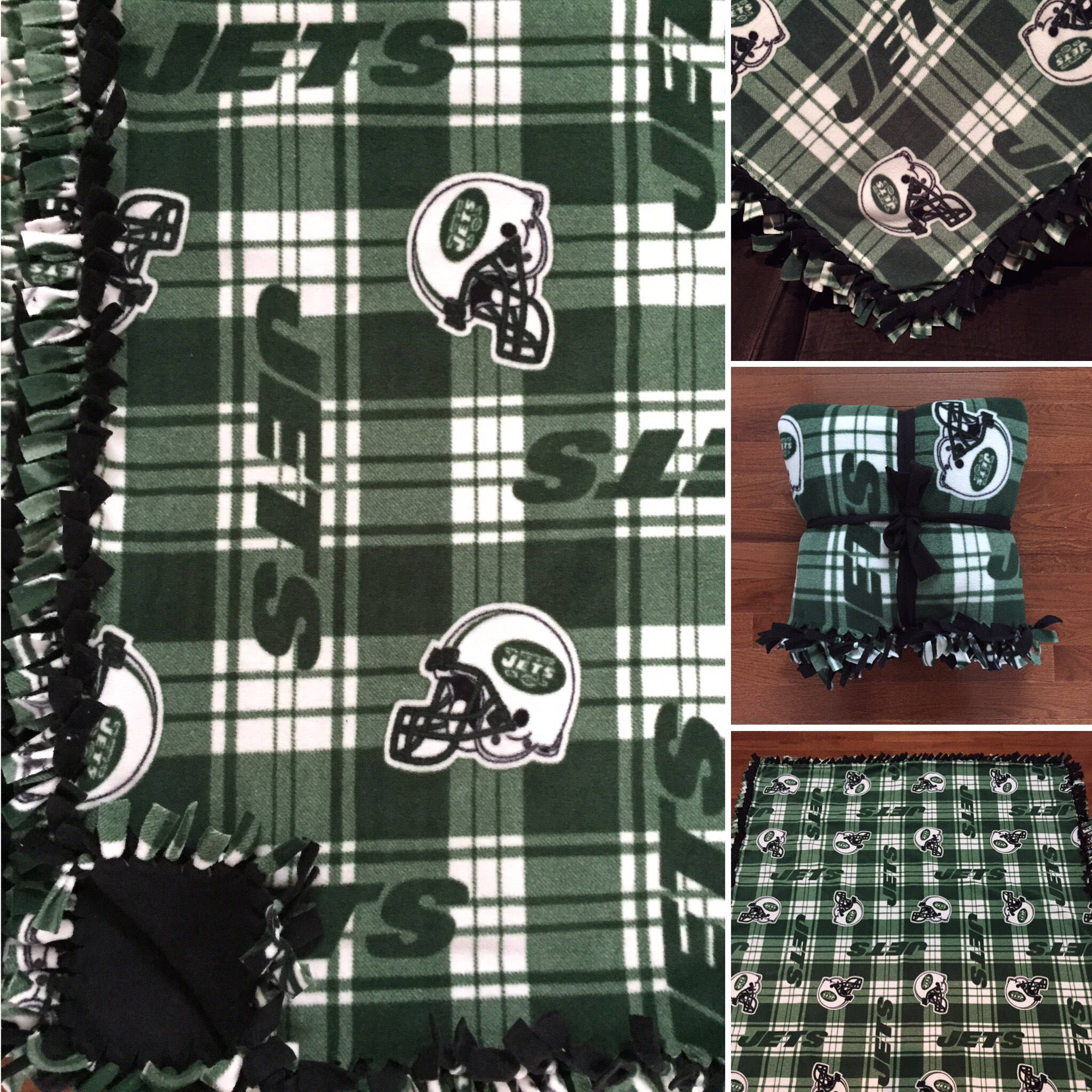 LARGE NY Jets NFL Handmade Fleece Tie Blanket 55x65 New Etsy