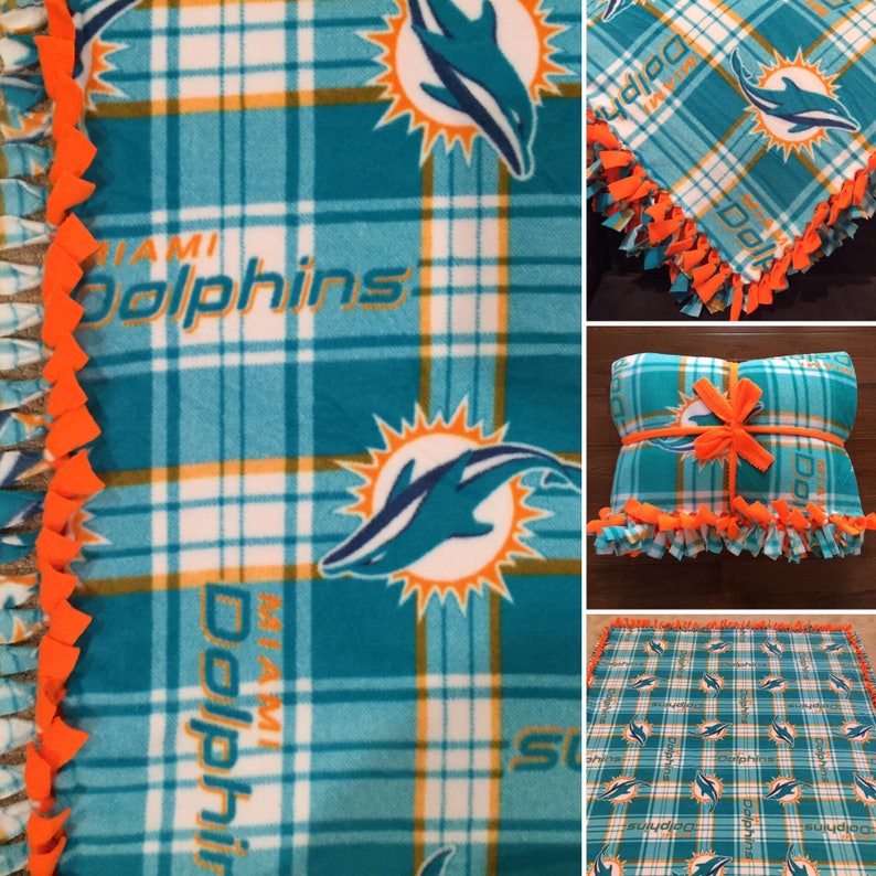 LARGE DOLPHINS NFL Handmade Fleece Tie Blanket 55x65 Miami Etsy