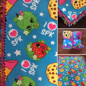 LARGE Shopkins Handmade Fleece Tie Blanket | 55x65 | Shopkins Bedding | Shopkins Home Decor | Shopkins Blanket | Shopkins Bedroom