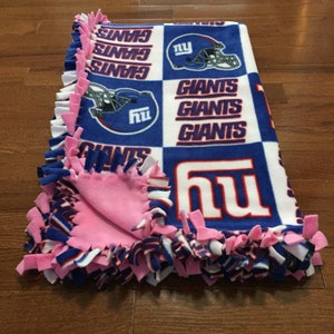 NY GIANTS NFL Baby Blanket | New York Giants Pink Fleece Tie Blanket | Giants Pet Blanket | Giants Dog Blanket | Giants Girl Blanket