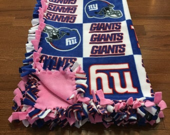 NY GIANTS NFL Baby Blanket | New York Giants Pink Fleece Tie Blanket | Giants Pet Blanket | Giants Dog Blanket | Giants Girl Blanket